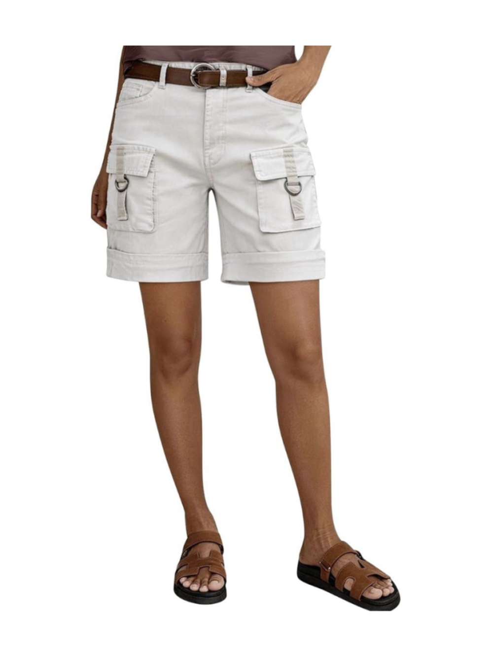 Flamingals Womens High Rise Mid Thigh Cargo Shorts L